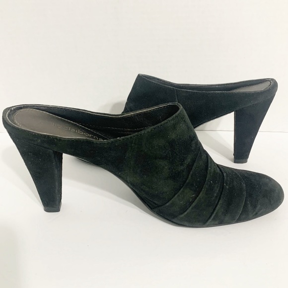 Liz Claiborne Cranberry Black 🖤 Suede Leather High Heel Clogs Mules Slip On - Picture 3 of 9